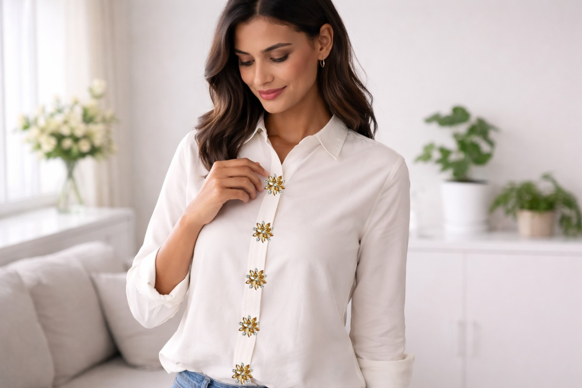 Bloom – Artistic Floral Shirt Button Covers with Sculpted Gold Detailing