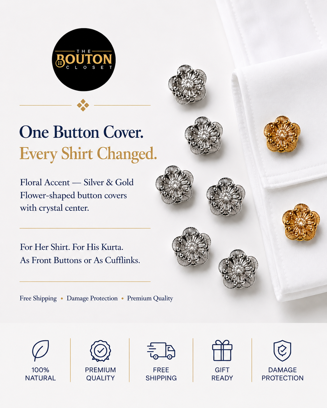 Floral Accent – Shirt Button Covers That Instantly Upgrade Any Shirt