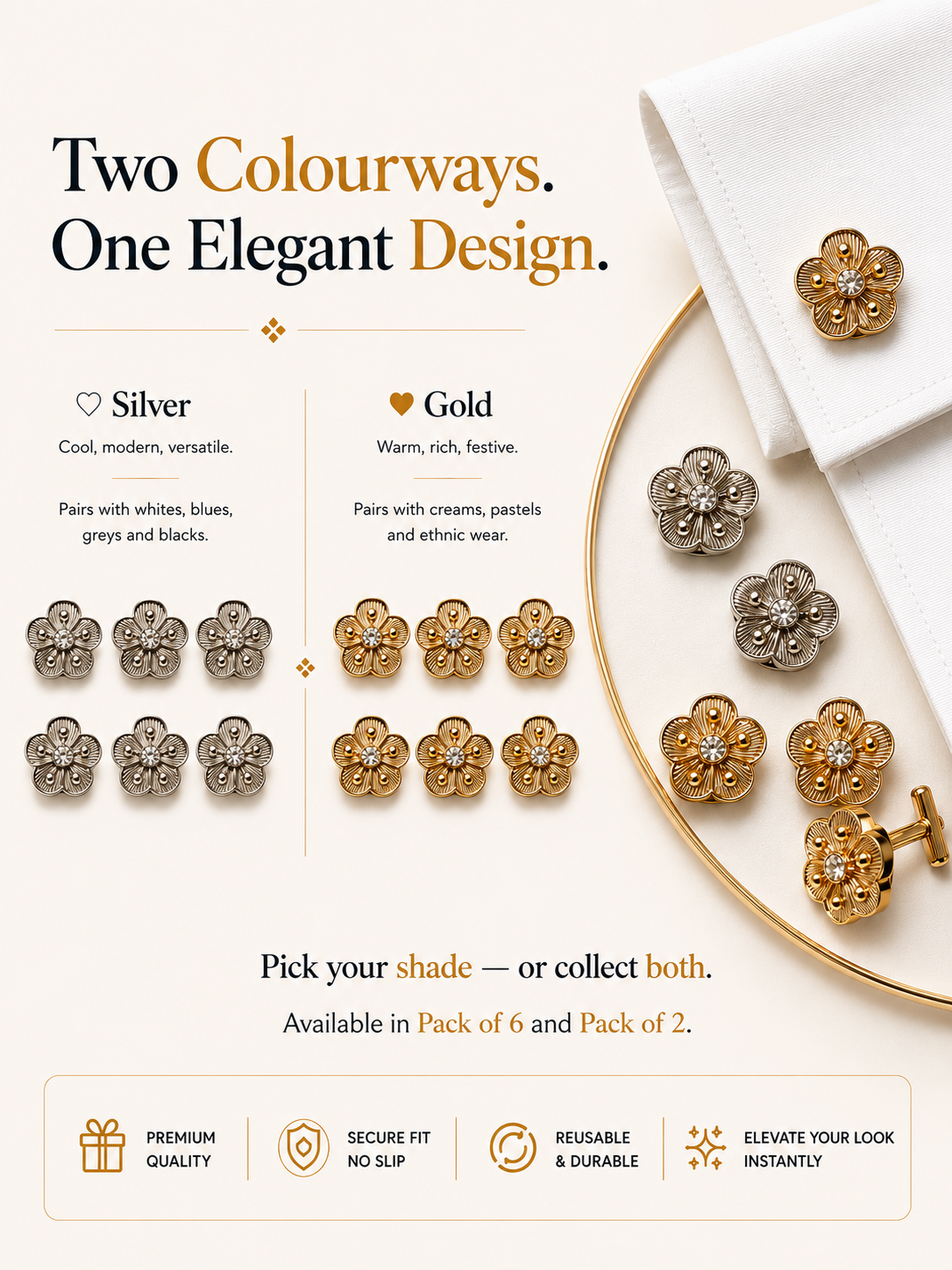Floral Accent – Shirt Button Covers That Instantly Upgrade Any Shirt