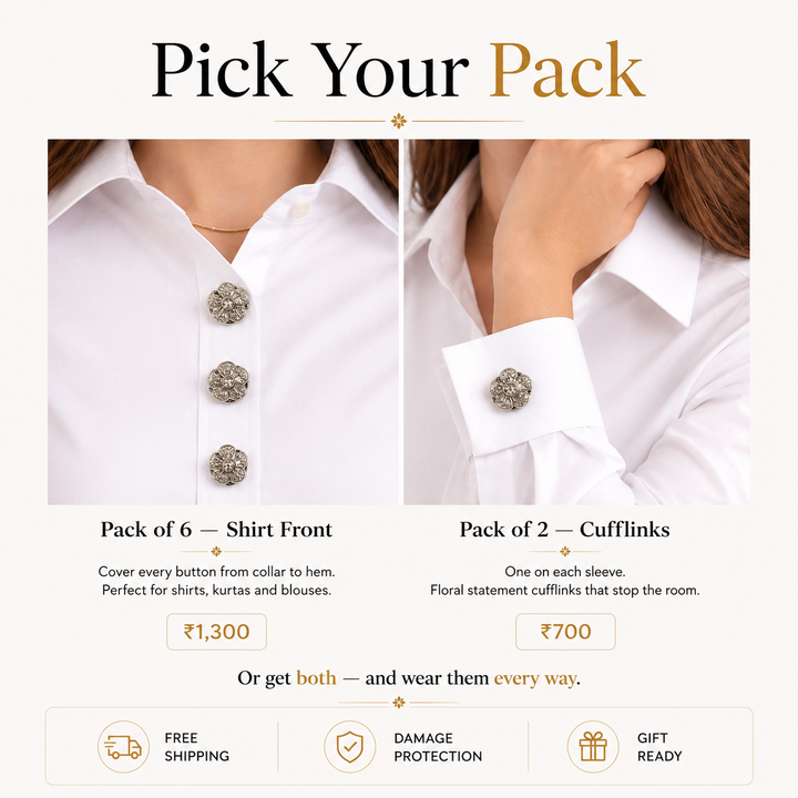 Pack of 6 For Shirt Front — Pack of 2 As Cufflinks