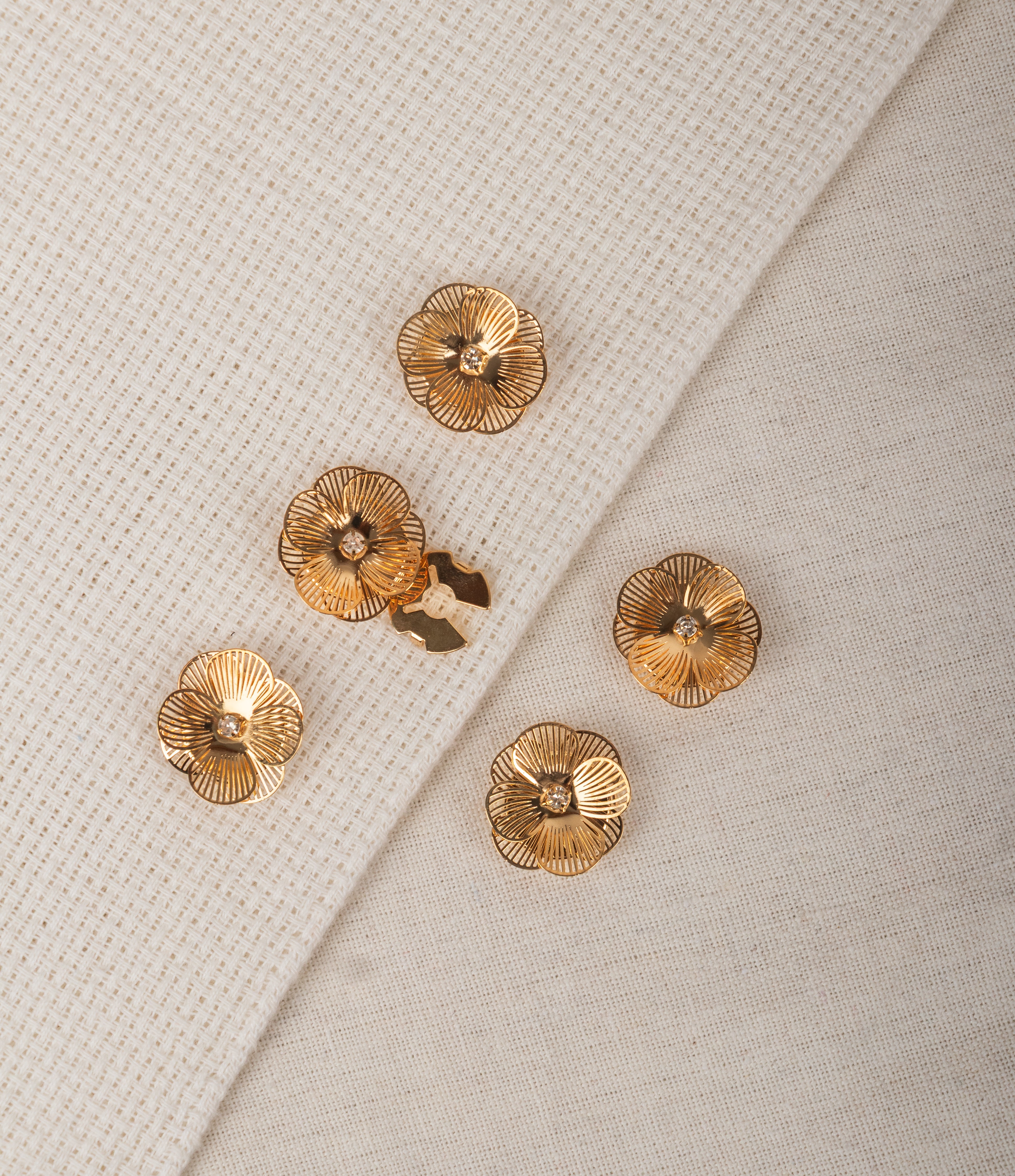 Spire Bloom – Gold Button Covers Inspired by Sculpted Floral Design