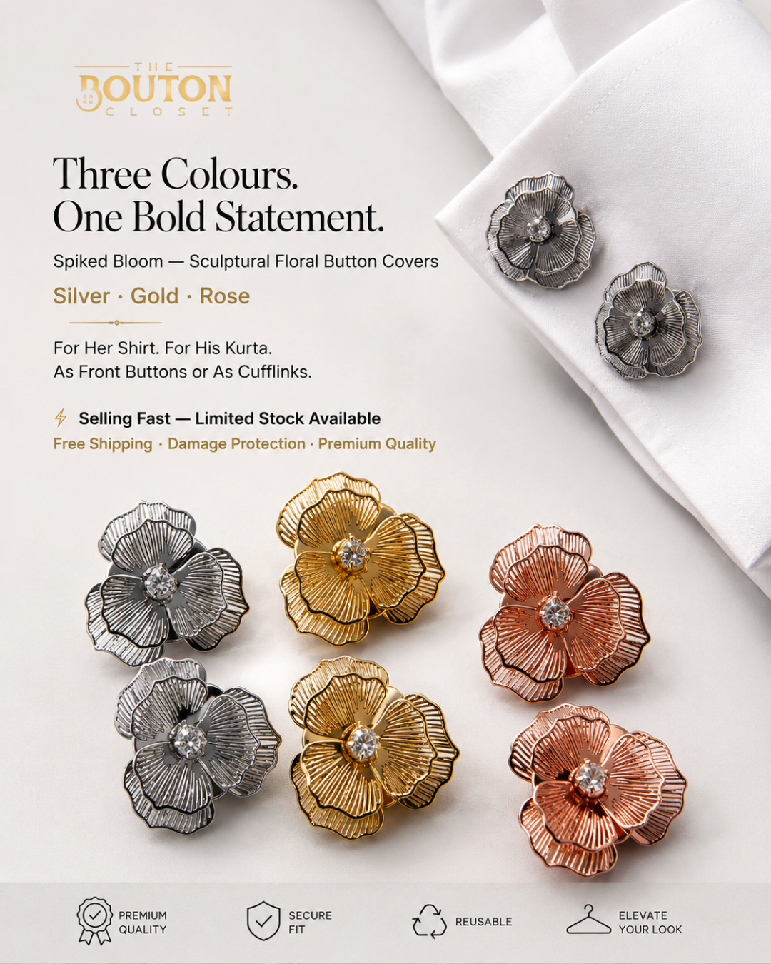 Spiked Bloom – Floral Button Covers with a Bold Sculpted Edge