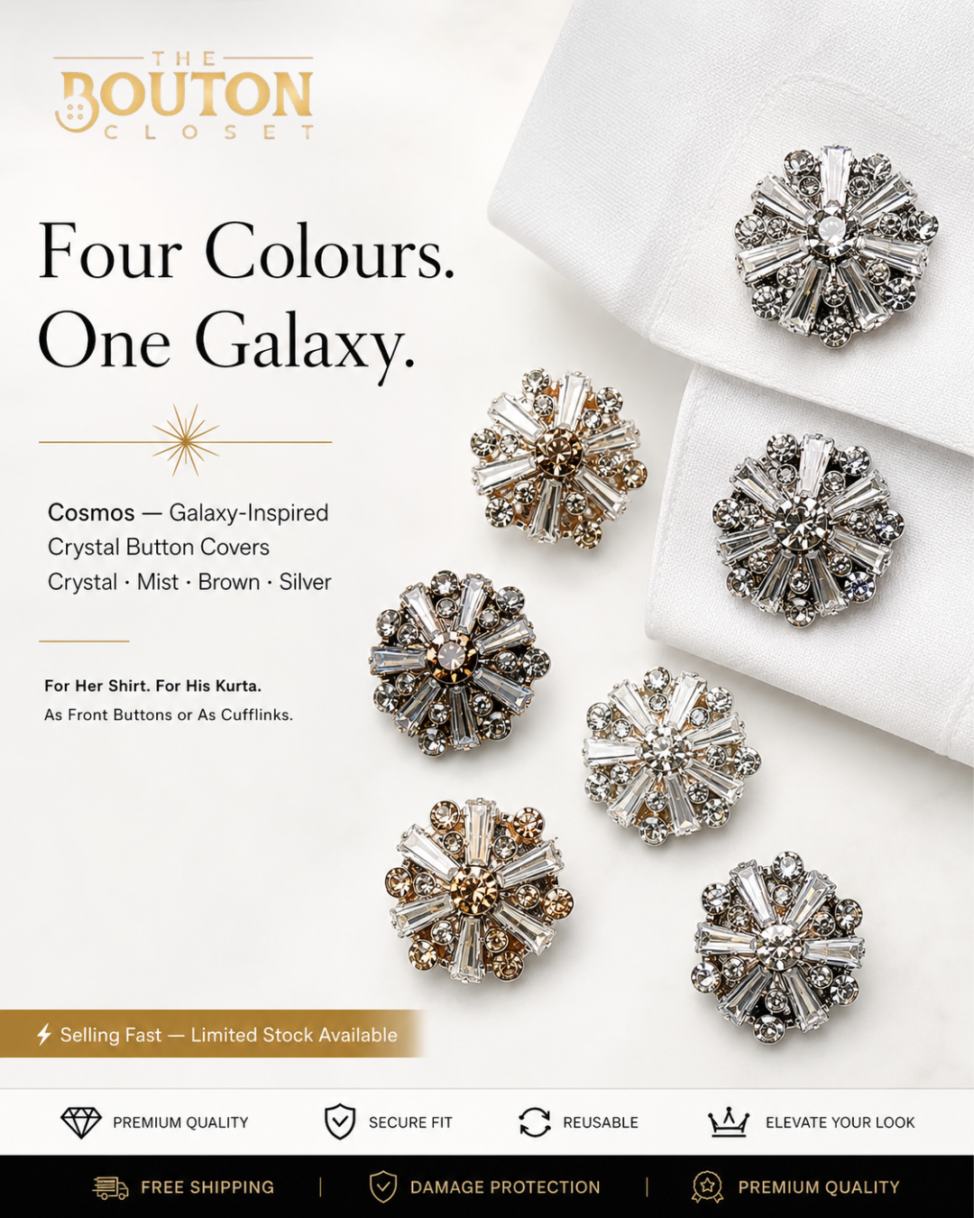 Cosmos – Button Covers with Galaxy-Inspired Shimmer