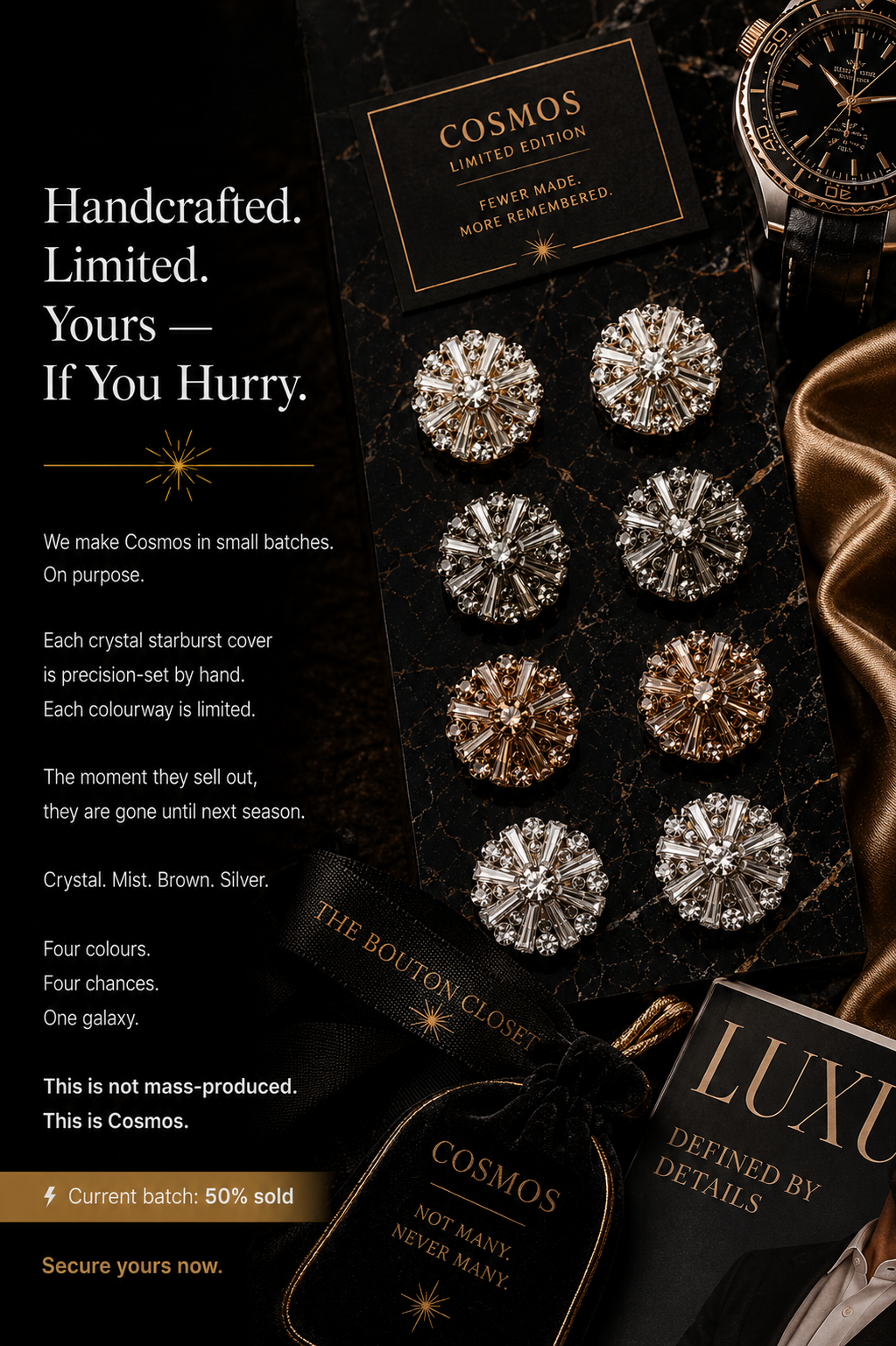Cosmos – Button Covers with Galaxy-Inspired Shimmer
