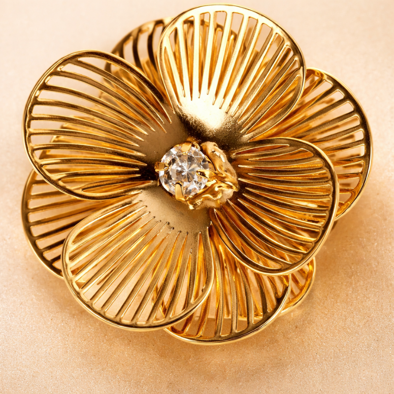 Spire Bloom – Gold Button Covers Inspired by Sculpted Floral Design