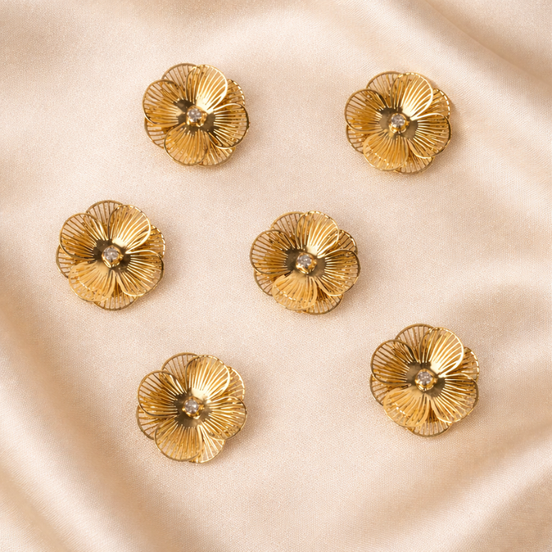 Spire Bloom – Gold Button Covers Inspired by Sculpted Floral Design