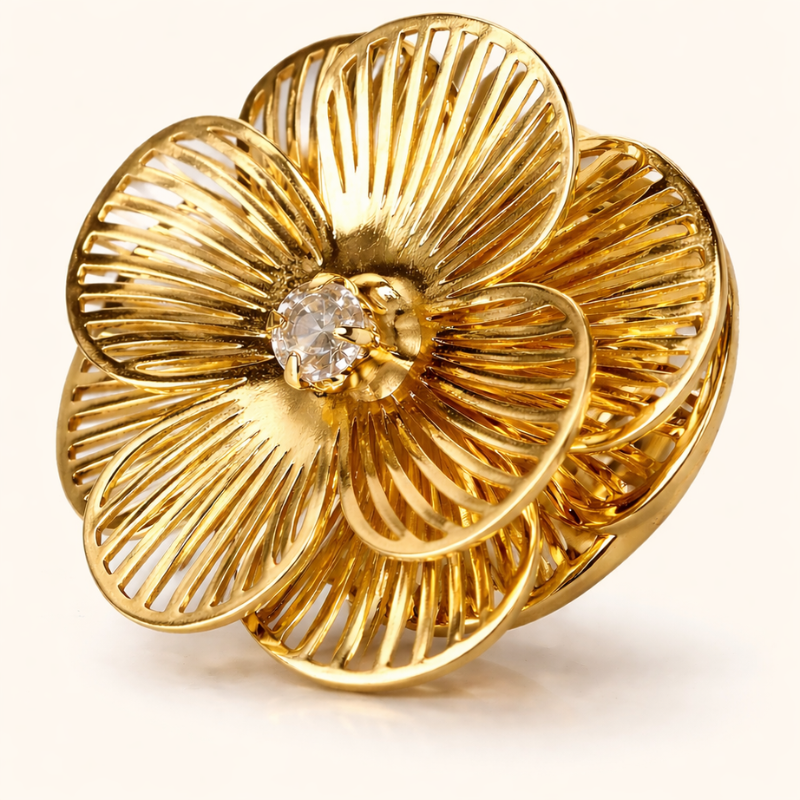 Spire Bloom – Gold Button Covers Inspired by Sculpted Floral Design
