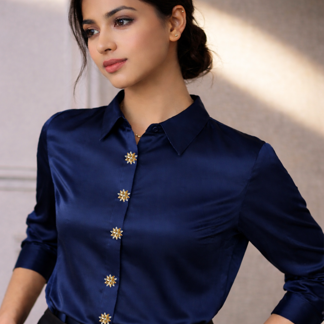 Bloom – Artistic Floral Shirt Button Covers with Sculpted Gold Detailing