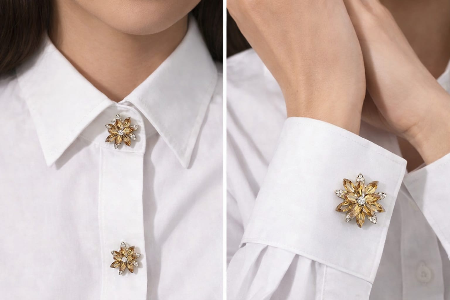 Bloom – Artistic Floral Shirt Button Covers with Sculpted Gold Detailing